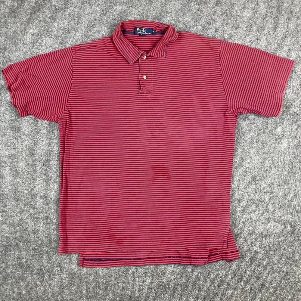 Polo Ralph‎ Lauren Polo Shirt Mens Large Red Navy Striped Short Sleeve